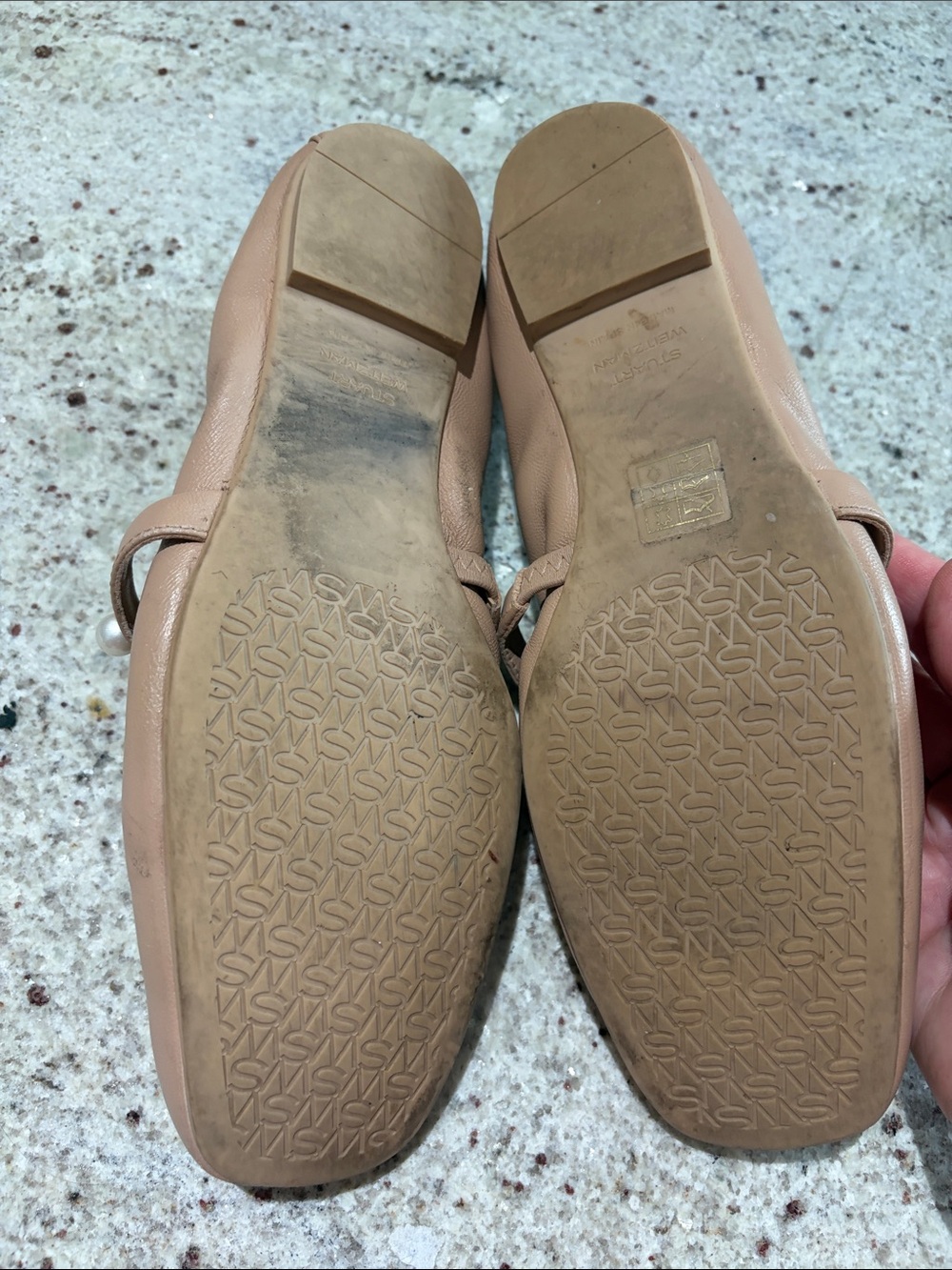 Stuart Weitzman Goldie Ballet Flat in Adobe with Pearl-Strap - Picture 3 of 6